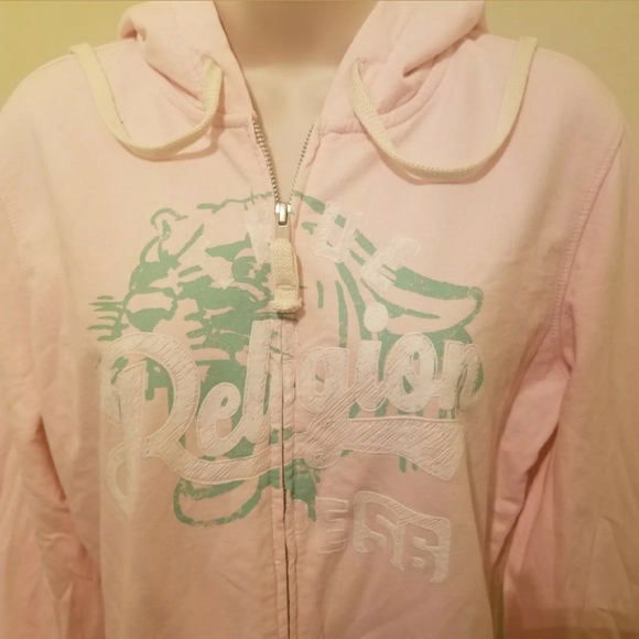 NWOT! Women Pink/Green True Religion Hoodie Size M - Picture 3 of 5